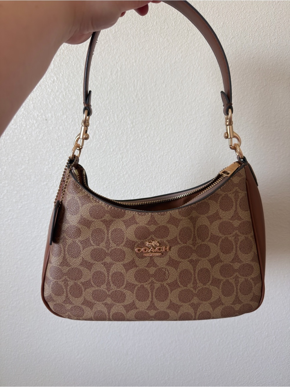 Coach Brown Signature Canvas Shoulder Hobo with Gold Hardware